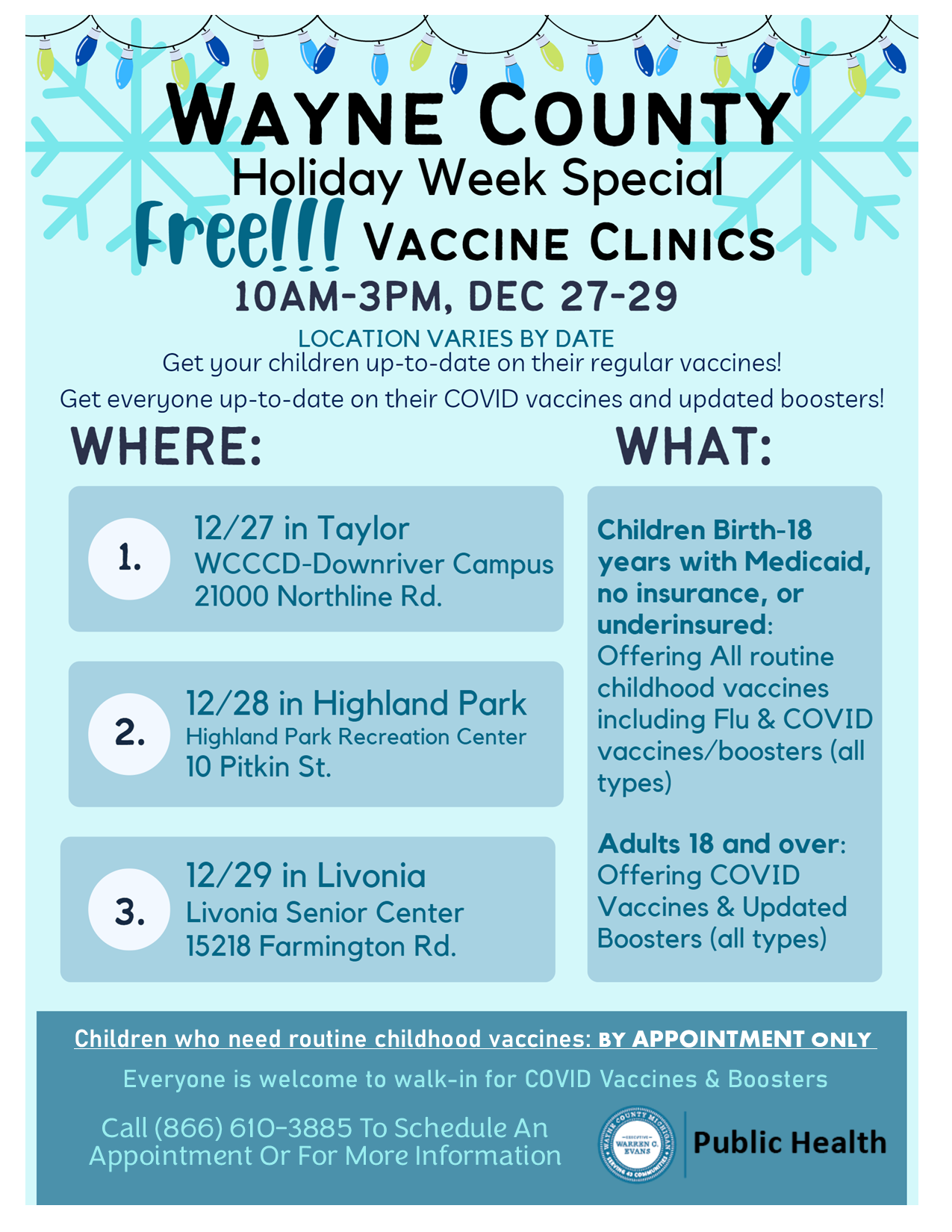 Flier for Wayne County free vaccine clinics