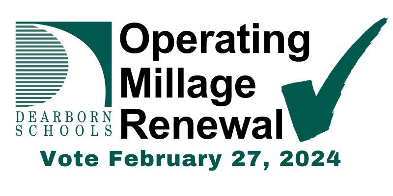 Logo-Dearborn Schools Operating Millage Renewal. Vote Februrary 27, 2024