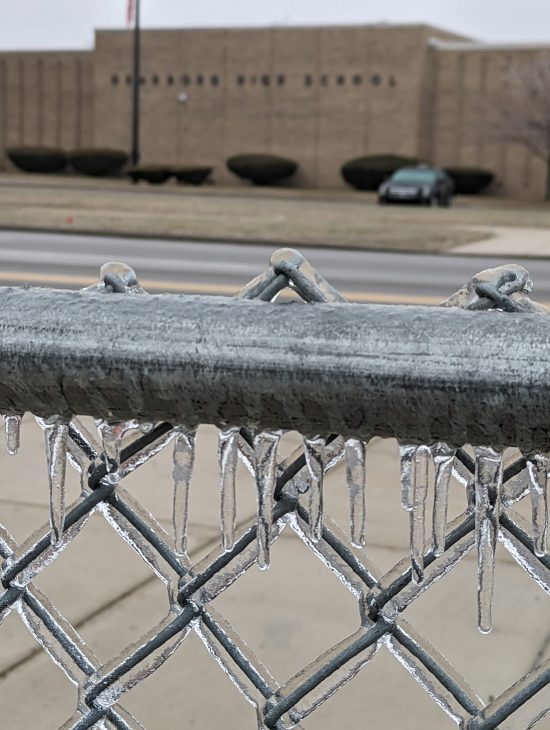 An icy fence outside Dearborn High