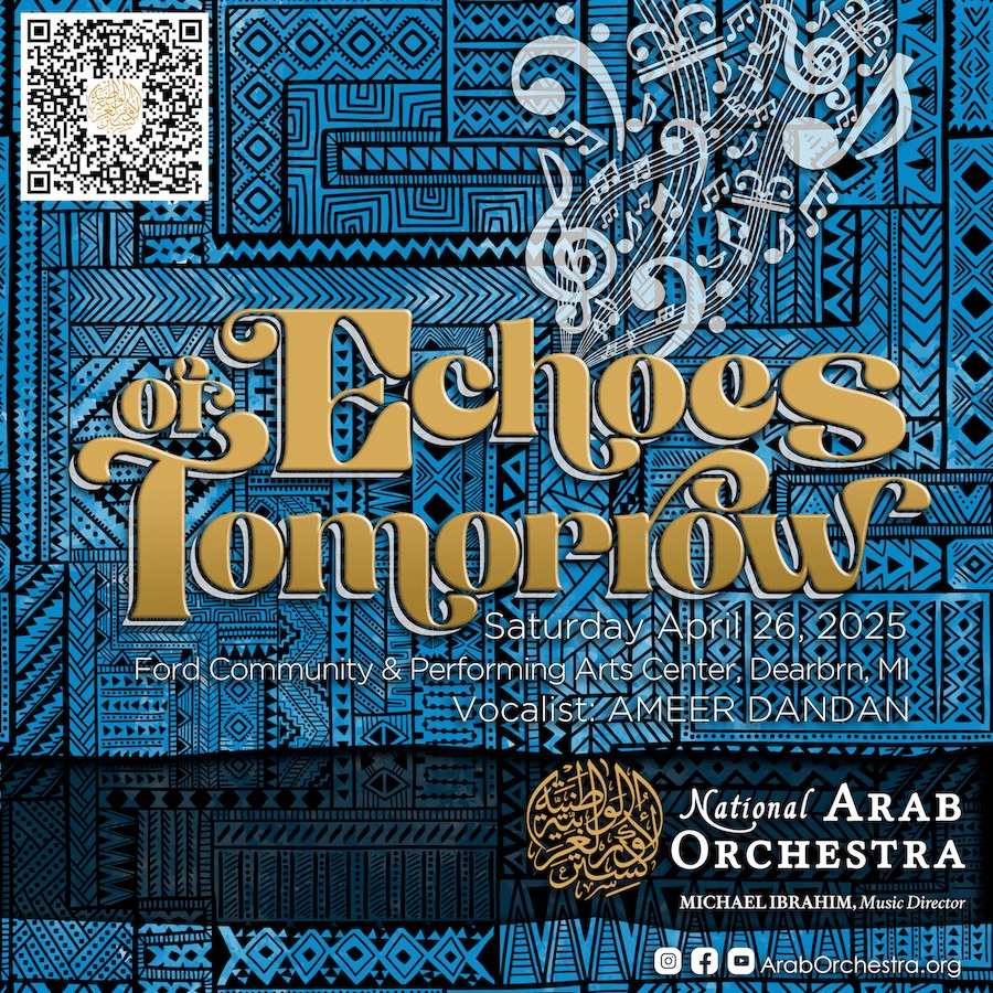 Flier for National Arab Orchestra performance in Dearborn on April 26 at 8 p.m.