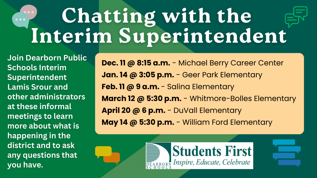 Flyer for the Chatting with the Superintendent 2025-26 events