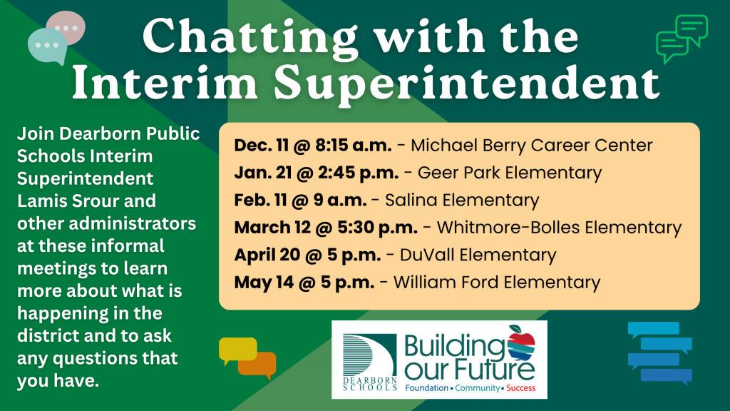 Flyer with Chatting with the Superintendent dates for 2025-26
