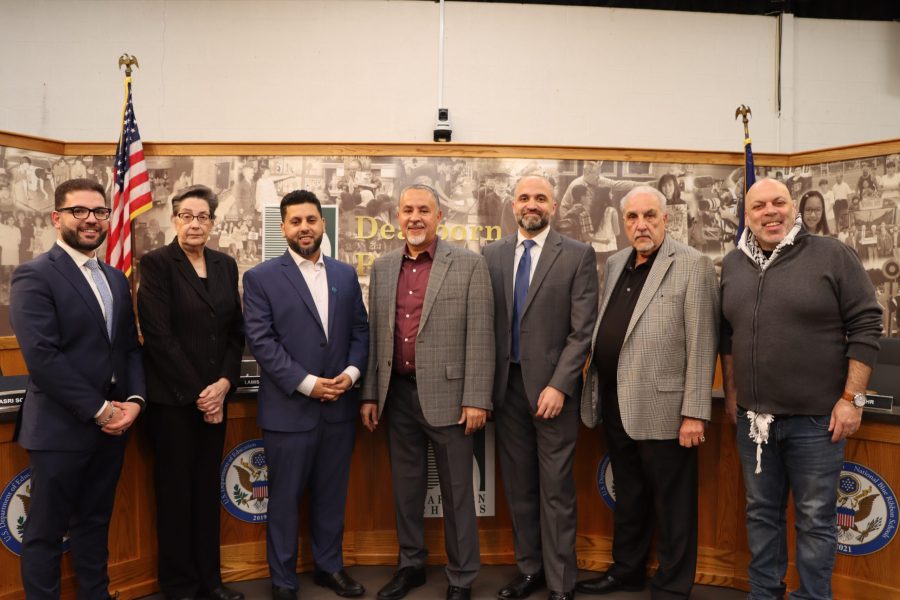 The seven trustees on the Dearborn Schools Board of Education