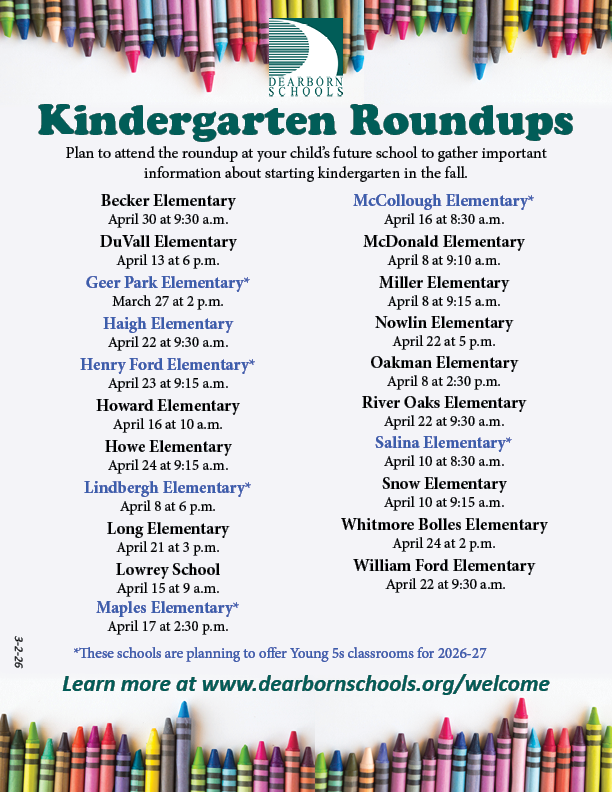 Flyer listing kindergarten roundup dates