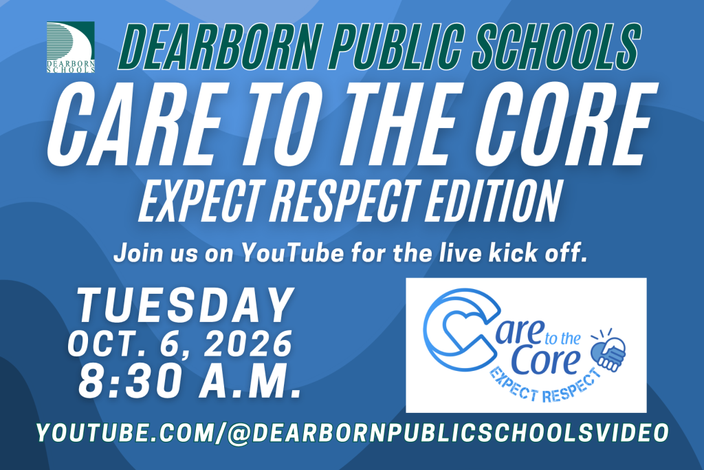 Flyer for Care to the Core kickoff on Oct. 6 at 8:30 a.m. on the district's YouTube channel
